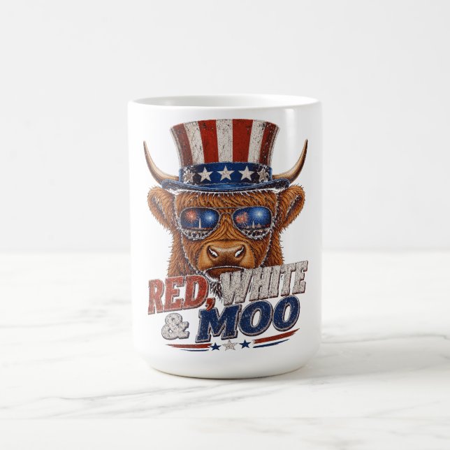 Röd Vit & Moo Highland Ko - Rolig 4:e Juli- Kaffemugg (Center)