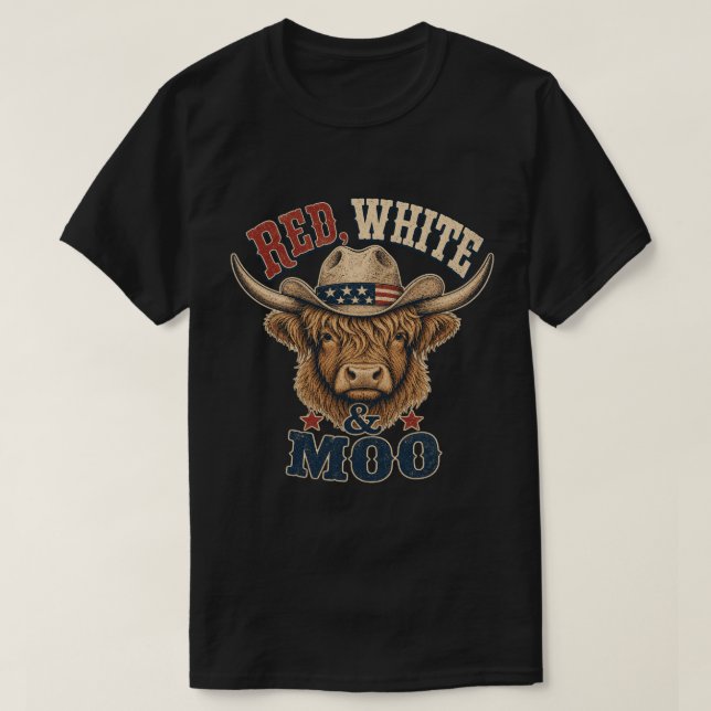 Röd, Vit & Moo Highland Ko T-shirt (Design framsida)