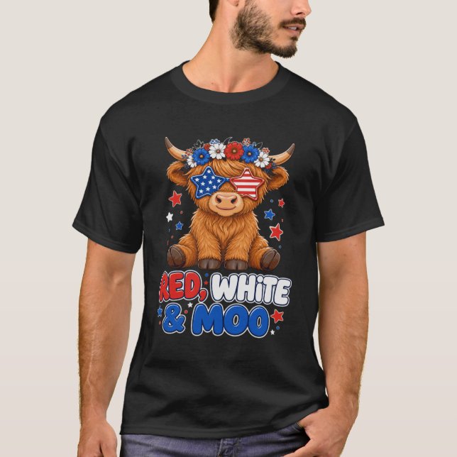 Röd Vit & Moo Patriotisk Ko 4:e Juli T Shirt (Framsida)