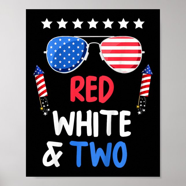 Röd vit och 2:a födelsedagen 4:e juli Indepen Poster (Framsidan)