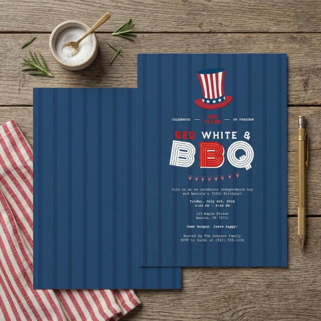 Röd Vit och BBQ 4:e Juli Amerika 250 År Inbjudningar (Skapare uppladdad)