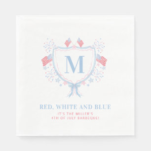 Röd, vit och blå 4:e juli BBQ Monogram Vapensköld Pappersservett
