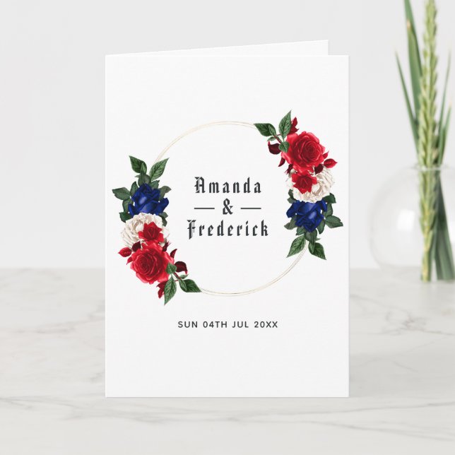 Röd vit och blå 4:e juli bröllop program (Framsida)