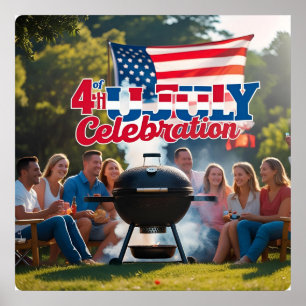 Röd, vit och blå 4:e juli-scenen poster