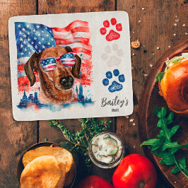 Röd Vit och Blå 4:e Juli Söt Dachshund Hund