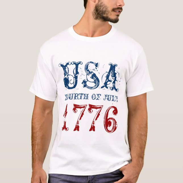 Röd vit och blå 4:e juli t-skjorta | USA 1776 Tee Shirt (Framsida)