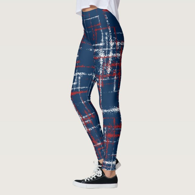 röd vit och blå abstrakt i kor mönster leggings (Vänster)