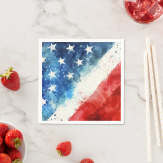 Röd Vit och Blå Akvarell Amerikansk Flagga Pappers Pappersservett