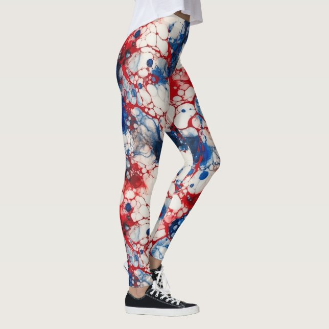Röd vit och blå alkohol Bläck USA flagga Färg Leggings (Höger)