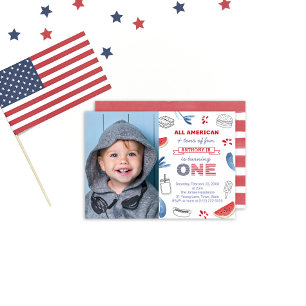 Röd Vit och Blå All-American 1-års Födelsedagsfoto Inbjudningar