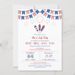 Röd, vit och blå amerikansk Flagga 4 juli Party Inbjudningar
