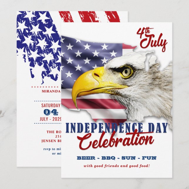 Röd, vit och blå amerikansk örfil 4 juli Party Inbjudningar (Fram/baksida)