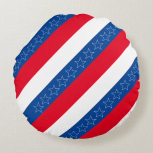 Röd, vit och blå amerikansk patriotisk rund kudde