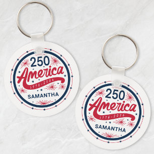 Röd Vit och Blå Amerikas 250-årsjubileum Nyckelring