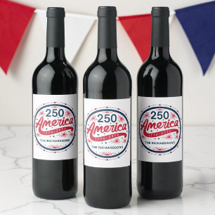 Röd Vit och Blå Amerikas 250-årsjubileum Vinflaska Etikett