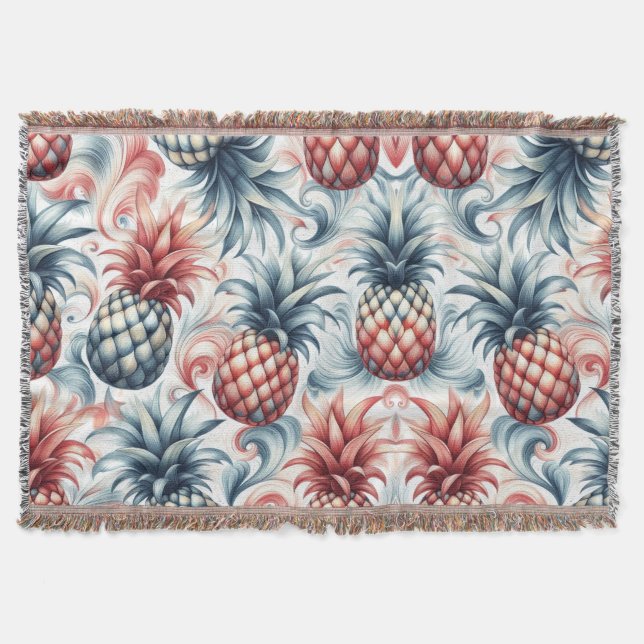 Röd, vit och blå ananas filt (Framsidan)