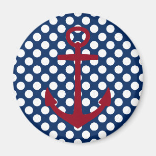 Röd vit och blå ankare på Polka dots Magnet