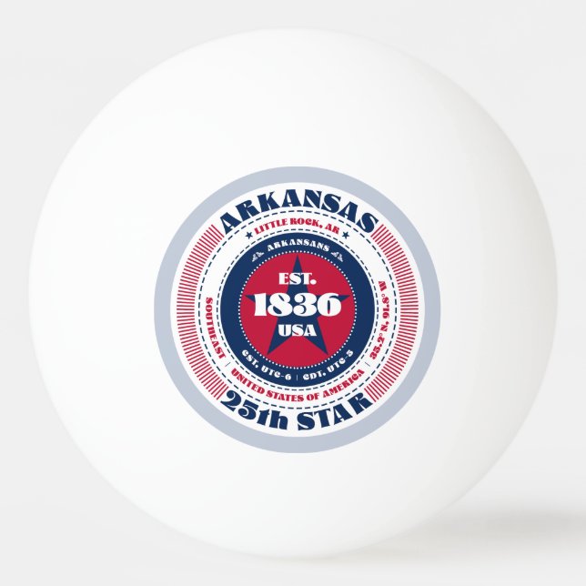 Röd, vit och blå Arkansas Circle Pingisboll (Framsidan)