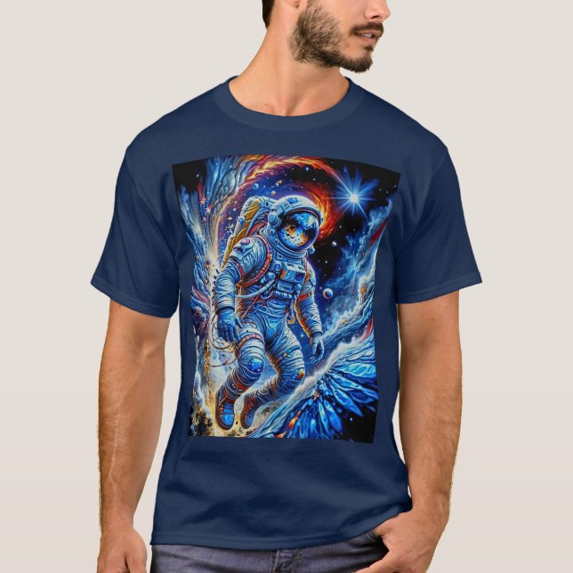 Röd, vit och blå astronaut t shirt (Framsida)
