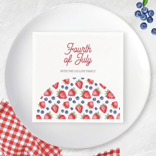 Röd Vit och Blå Bär 4:e Juli Sommarfest Pappersservett (Red White and Blue Berry 4th of July Summer Party Napkins)