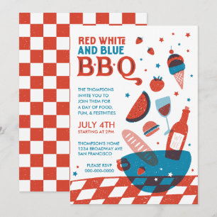 Röd, vit och blå BBQ Fjärde juli Party Inbjudningar
