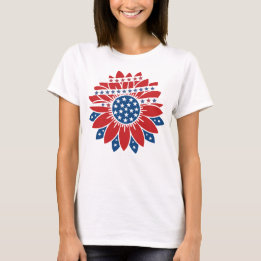 Röd vit och blå blomma med stjärnor t shirt