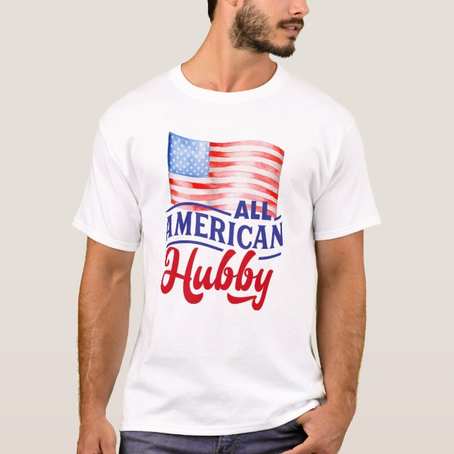 Röd vit och blå blommigt All American Hubby T Shirt (Framsida)