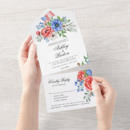 Röd vit och blå Blommigt allt i en invit