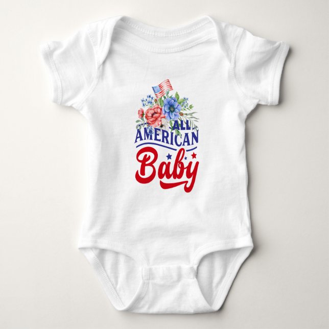 Röd vit och blå blommigt amerikansk Baby Bodykosty T Shirt (Framsida)