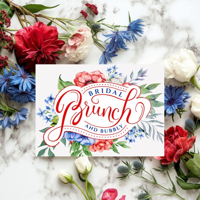 Röd vit och blå Blommigt | Brunch & Bubly Inbjudningar (Skapare uppladdad)
