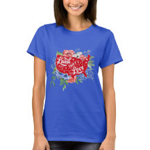 Röd vit och blå blommigt Land i Kärlek T-Shirt