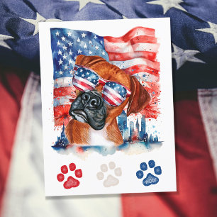 Röd Vit och Blå Boxer Hund Amerikansk 4:e Juli Helg Vykort