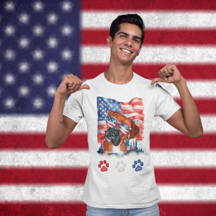 Röd Vit och Blå Boxerhund Amerikan 4:e Juli T Shirt