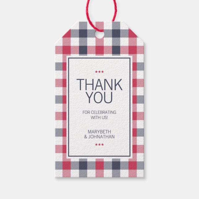 Röd, vit och blå Bröllop Tack Presentetikett (Framsidan)