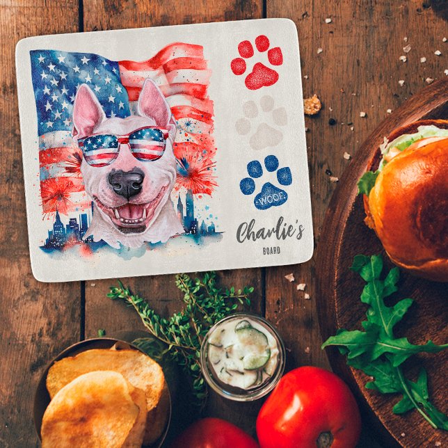 Röd Vit och Blå Bull Terrier Hund Amerikansk Flagg (Skapare uppladdad)