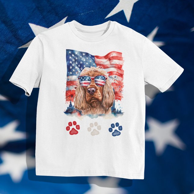 Röd Vit och Blå Cocker Spaniel Hund 4:e Juli T Shirt (Skapare uppladdad)