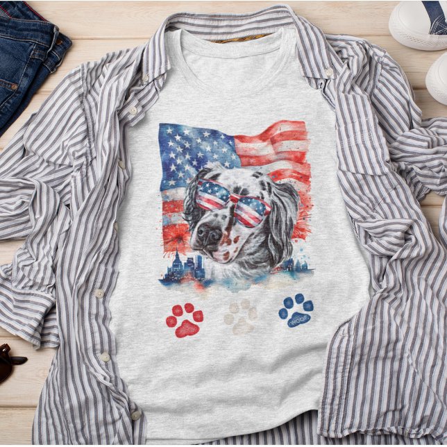 Röd Vit och Blå Engelsk Setter Hund 4:e Juli T Shirt (Skapare uppladdad)