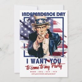 Röd, vit och blå farbror Sam 4:e juli Party Inbjudningar