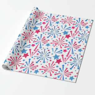 Röd vit och blå Fireworks Watercolor Wrapping Presentpapper