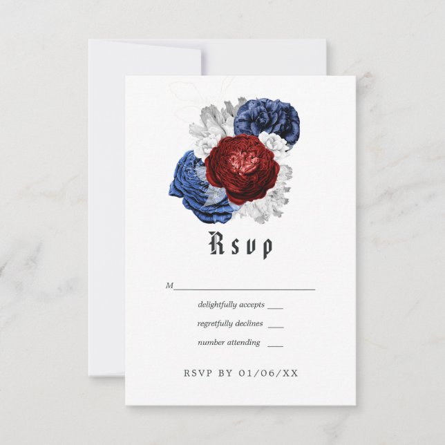 Röd vit och blå fjärde juli bröllop OSA kort (Framsida)