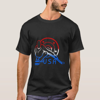 Röd vit och blå Flagga Curling Stone Usa T Shirt