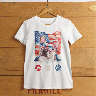 Röd Vit och Blå Fransk Bulldogg Hund 4:e Juli T Shirt