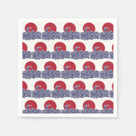 Röd, vit och blå havssolnedgång och vågar pappersservett