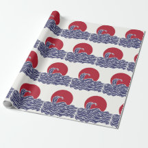 Röd, vit och blå havssolnedgång och vågar