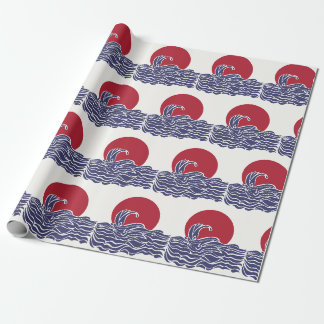 Röd, vit och blå havssolnedgång och vågar presentpapper
