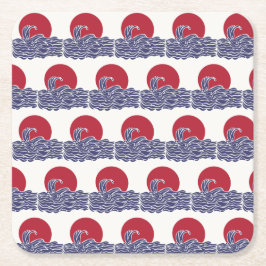 Röd, vit och blå havssolnedgång och vågar underlägg papper kvadrat