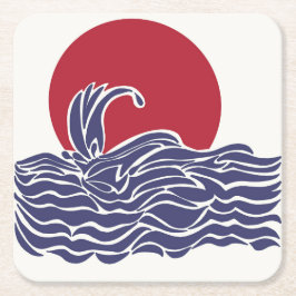 Röd, vit och blå havssolnedgång och vågar underlägg papper kvadrat