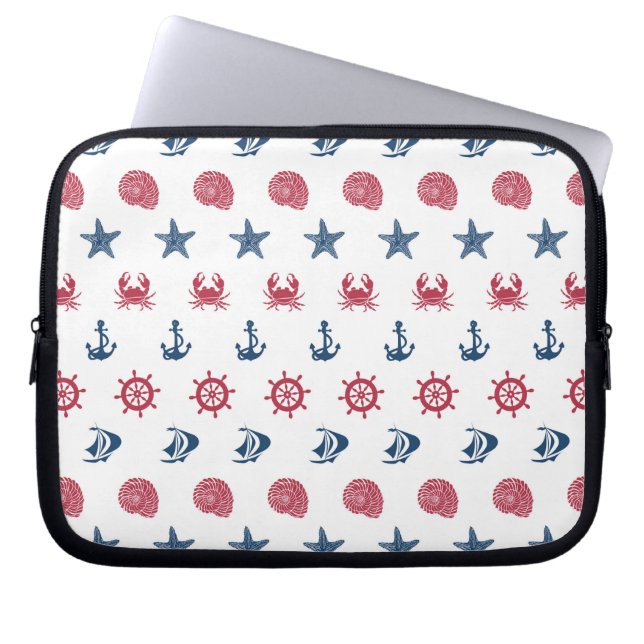 Röd vit och blå havssymbol Mönster Laptop Sleeve (Framsidan)