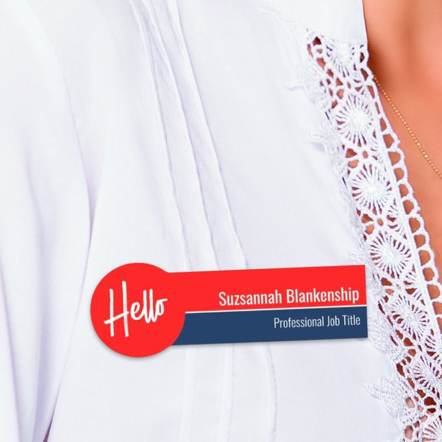 Röd vit och blå Hej Anpassningsbar Namnbricka (Hello on red and blue name tag)