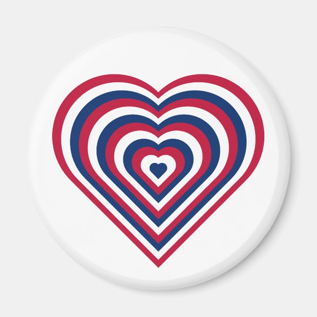 Röd, vit och blå hjärtmagnet magnet (Framsidan)